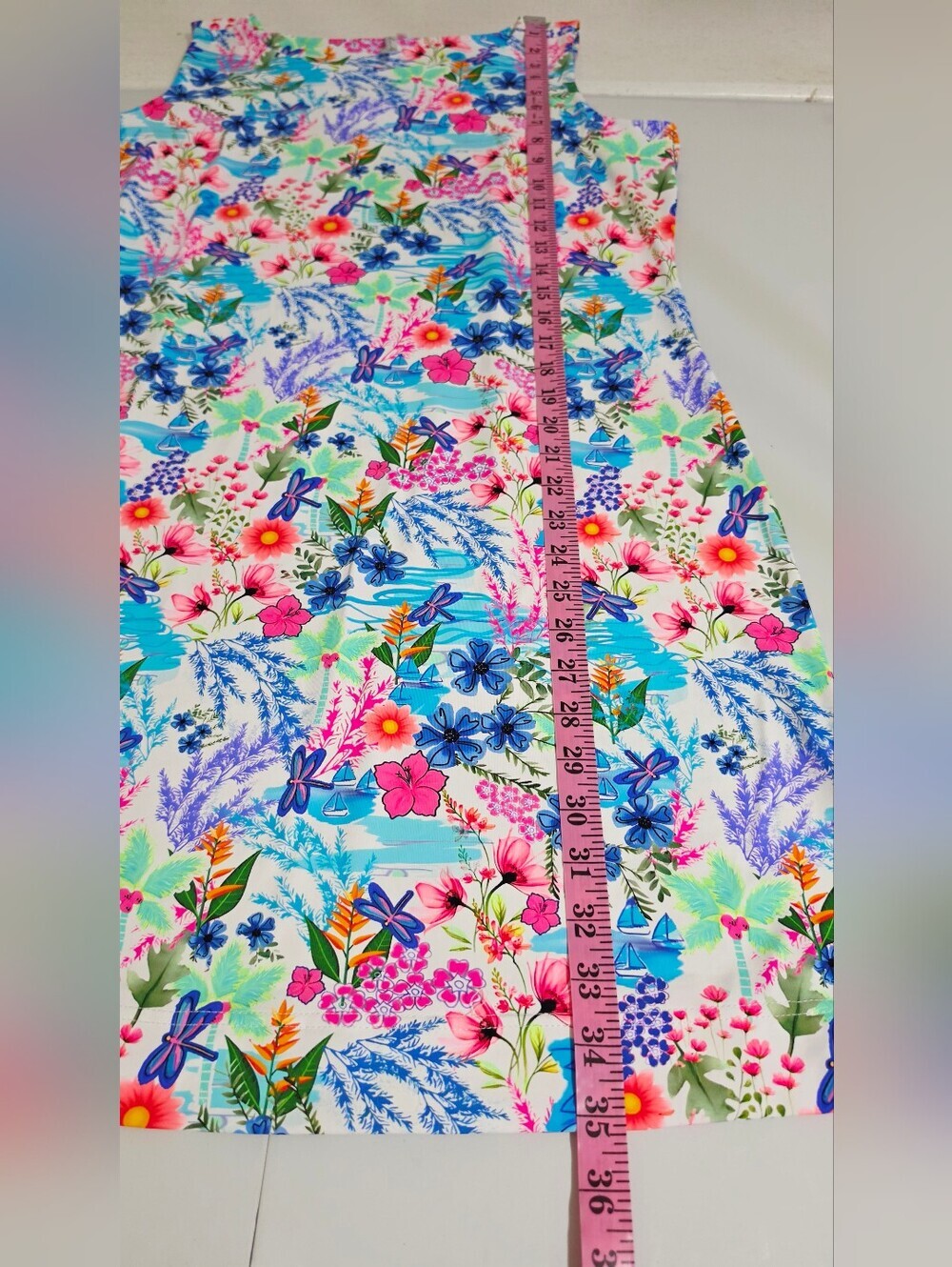 Lulu B Dress Large SPF 50 Tropical Floral Dragonfly Sailboat Sleeveless Resort - Picture 9 of 13